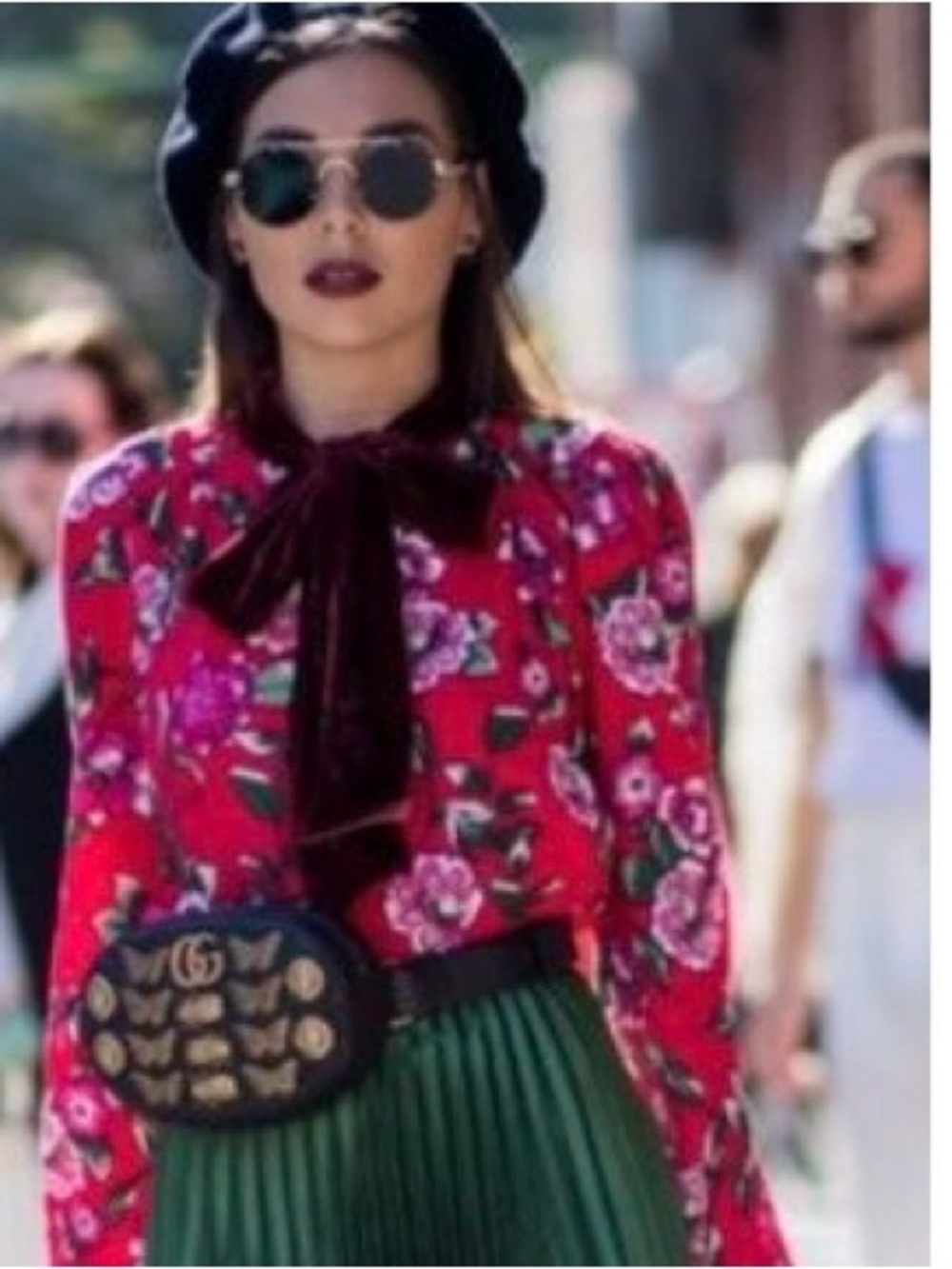 Zara Printed Top With Velvet Bow Red Floral XL​​​​​